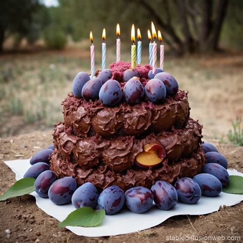 Birthday Cake Made of Coyote Poop with Plums | Stable Diffusion Online