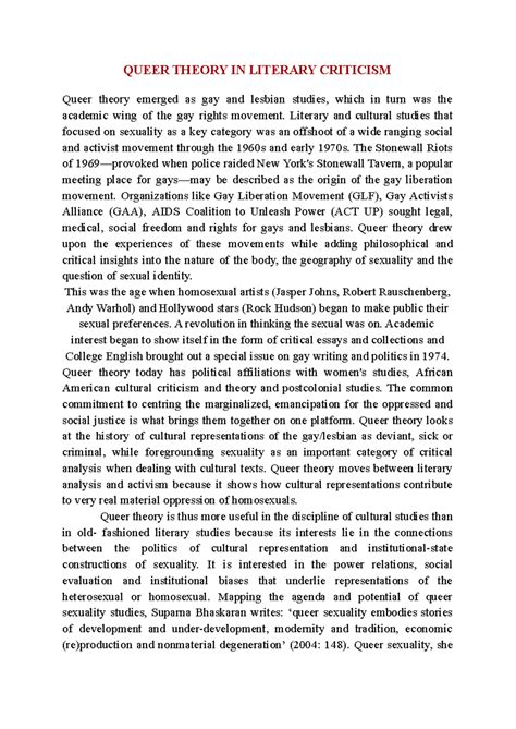 Queer Theory: Literary Criticism - Literary Theory - AMU - Studocu