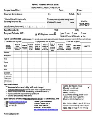 Fillable Online azdhs Hearing Screening Report Form, 2013-2014 - azdhs ...