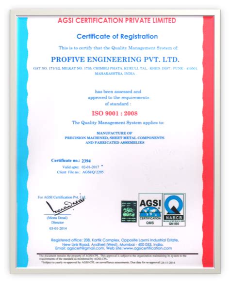 Profive Engineering Pvt Ltd - Certifications