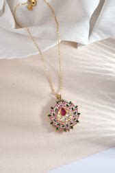 Gul Reversible Pendant|18k Jadau Polki Pendant|18k Gold Pendant