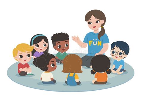 A Teacher is Sitting and Reading a Storybook To Young Students on Floor ...