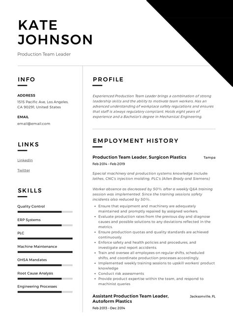 Full Guide: Production Team Leader Resume | 12 Examples