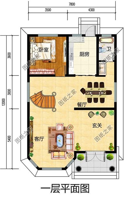 简约三层别墅房屋设计图，开间9米自建房小户型_三层别墅设计图_鲁班设计图纸官网