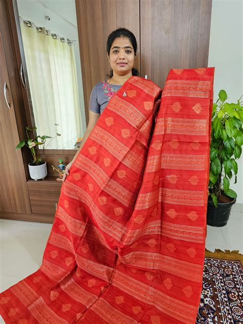 Semi Maandu Tussar Zari Weaving Saree - Red – Looms Legacy