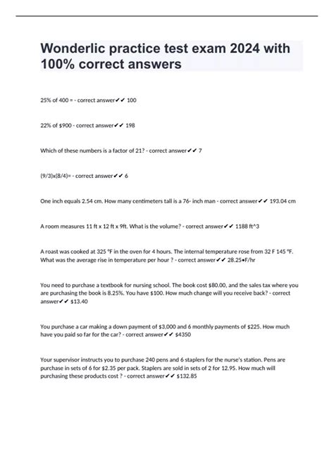 Wonderlic practice test exam 2024 with 100% correct answers - WONDERLIC ...