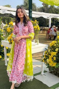 Meher Pink & Green Embroidered Cotton Anarkali Set of 3
