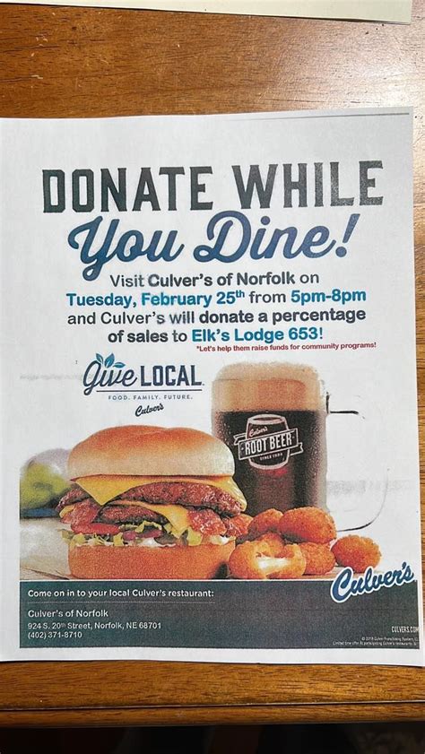 Norfolk Elks Lodge Fundraiser, Culver's (924 S 20th St, Norfolk, NE ...