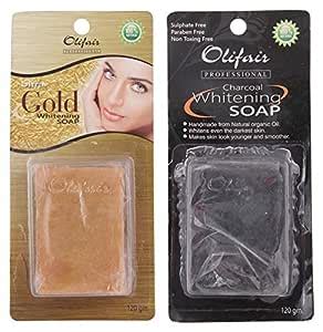 Buy OLIFAIR Gold Soap & Charcoal Soap, Multi-Color, 100 grams (Pack of ...