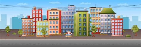 Panoramic cityscape city landscape townhouse vector illustration ...