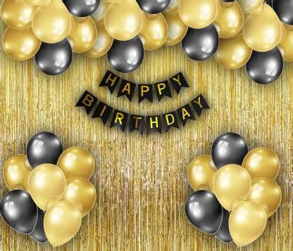 MIKAZUKI Happy Birthday Decoration Kit Golden Black Birthday ...