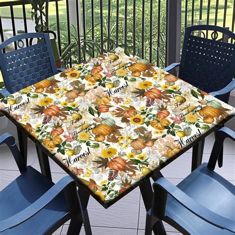 Amazon.com: Lutexblcor Fall Elastic Tablecloth for Square Tables ...