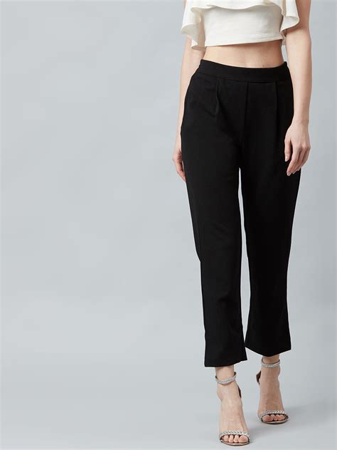 Athena Women Black Slim Fit Cigarette Trousers – Athena Lifestyle