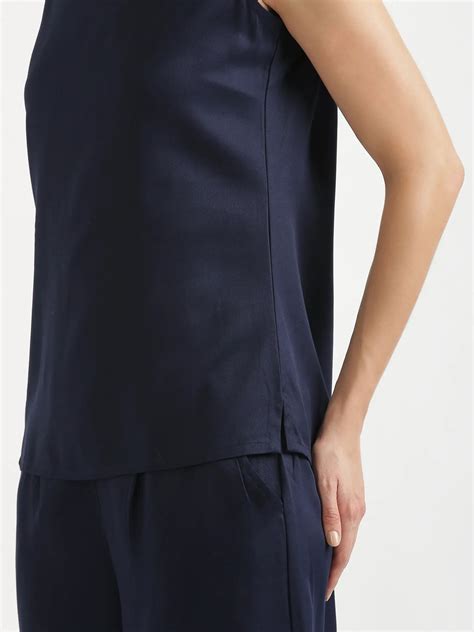 Women Navy Blue V-Neck Sleeveless Top