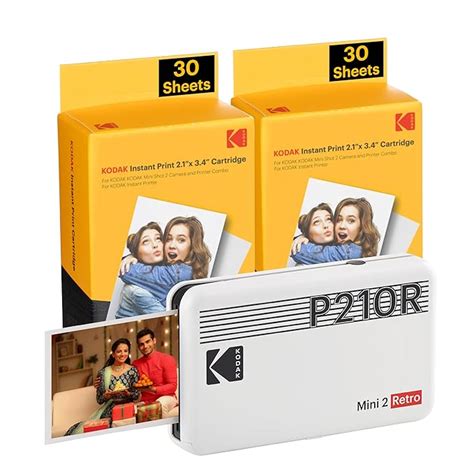 KODAK Mini 2 Retro 4PASS Portable Photo Printer (2.1x3.4 inches) + 68 ...