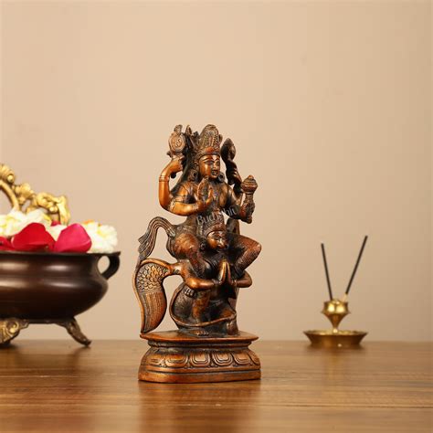 Buy Pure Brass Lord Vishnu Seated on Garuda Statue - 8" - Budhshiv.com