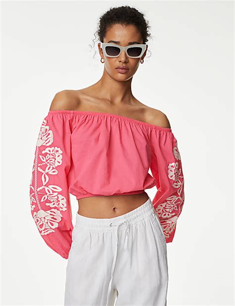 Buy Pure Cotton Bardot Beach Top at Marks & Spencer
