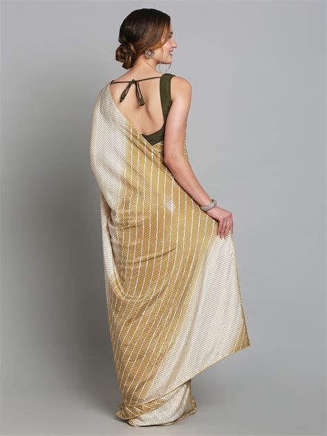 Brown & White Shibori Print Georgette Saree – Tirumala Designers