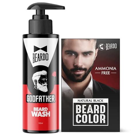 Beardo Natural Black Beard Color for Men 60ml With Godfather Beard Wash ...