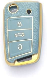 TPU Leather Grain Grey Key Cover 3 Button for Volkswagen Jetta, SLAVIA ...
