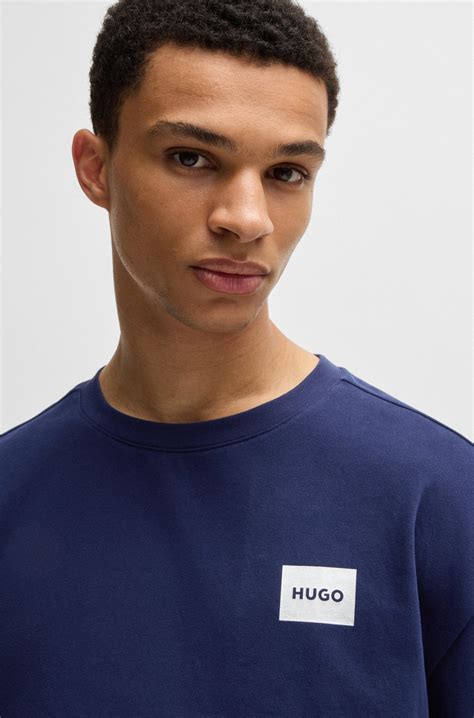 HUGO - Relaxed-fit cotton-blend sweatshirt with metallic logo label ...