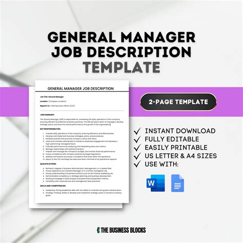 General Manager Job Description Template: Editable Hiring Guide (google ...