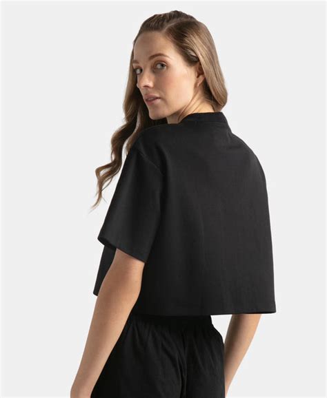 Buy Super Combed Cotton Rich Elastane Stretch Oversized Boxy Fit Crop ...