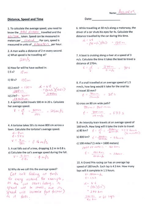 Image result for Speed Distance Time Answer Sheet