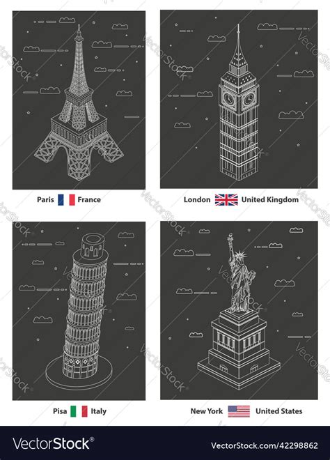 Line art style of world famous landmarks eiffel Vector Image