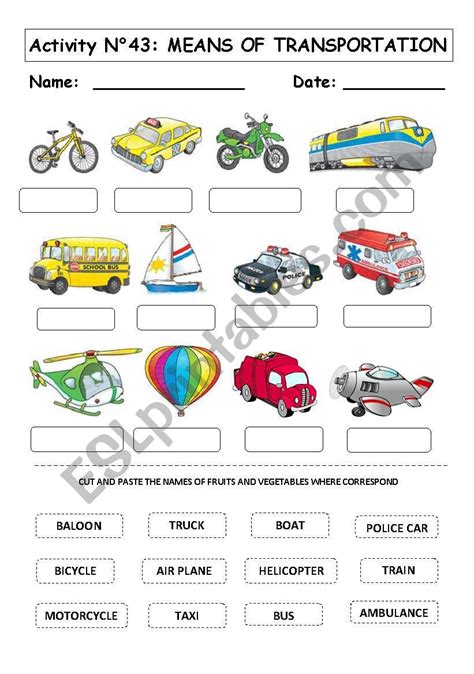 Means of Transportation Worksheet 的图像结果