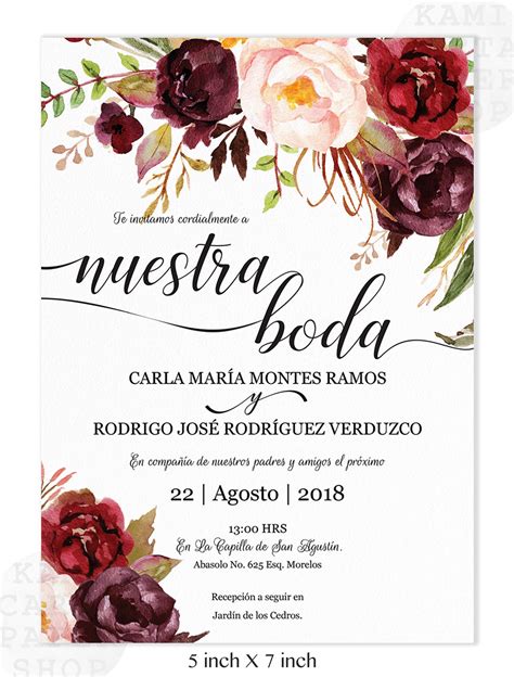 Invitaciones de Boda, Spanish wedding invitation, BILINGUAL, Marsala ...
