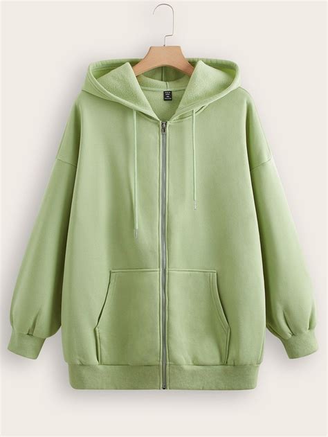 Plus Zip Up Drop Shoulder Drawstring Thermal Lined Hoodie | Hoodies ...