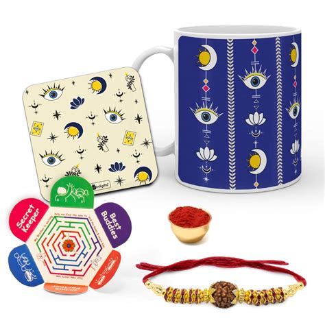 Indigifts Rakhi Gift Hamper for Brother Printed Mug, Coaster, Rakhi ...