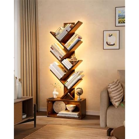 Evermagin 6 Tier Tree Bookshelf with LED Light, Vertical India | Ubuy