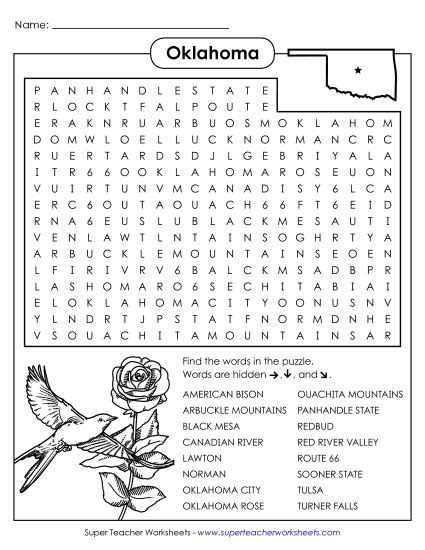 Word Search Puzzle: Oklahoma Printable States Individual Wordsearch PDF ...
