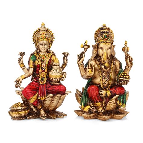 Buy Online Porcelain Handmade Goddess Laxmi Lord Ganesha Idol– CraftVatika