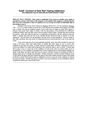 NJAR Contract of Sale Well Testing Addendum - Blank Fillable Template ...