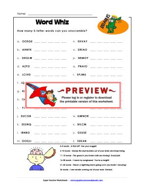 Fillable Online 5-Letter Word Whiz - Super Teacher Worksheets Fax Email ...