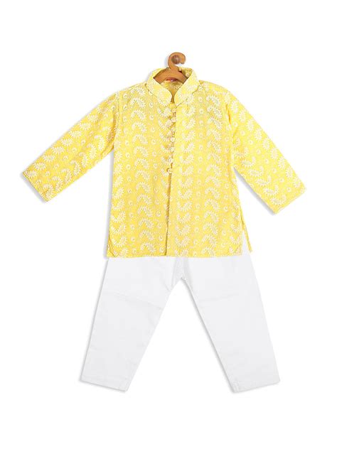 Boys Cotton Chikankari Kurta in Mustard | VASTRAMAY – vastramay
