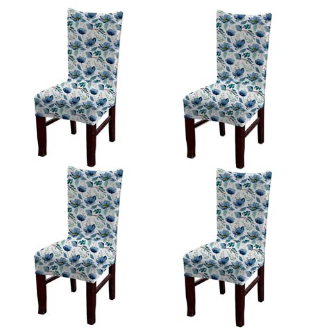 STYLE4HER Blue Flower Patterned Dining Chair Covers Set of 4 pcs ...