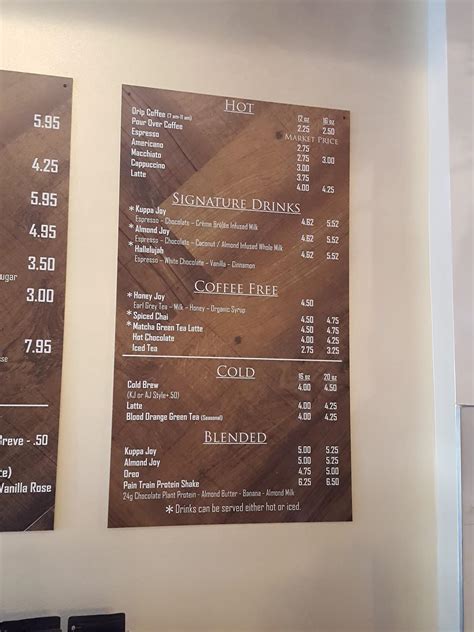 Menu at Kuppa Joy, Kingsburg