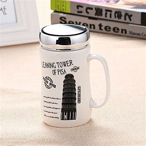 Buy SK-tm PISA printed ceramic coffee mug with mirror lid gift for ...