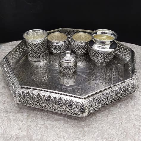Buy quality 925 Pure Silver Antique Pooja Thali Set in New Delhi