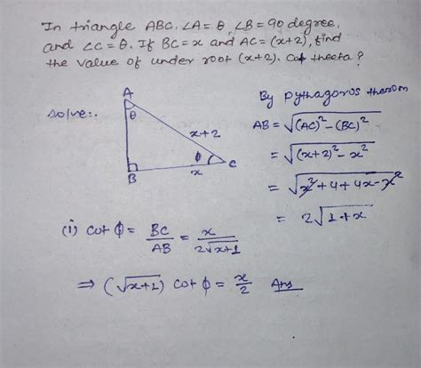 In triangle ABC, angleA=theeta, angleB=90degree, and angleC=theeta. If ...