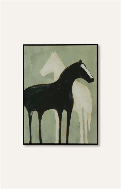 Black and White Horses Canvas Painting with Frame