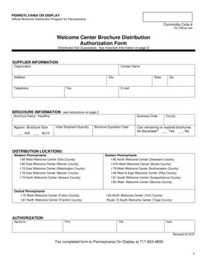 Fillable Online Welcome Center Brochure Distribution Authorization Form ...
