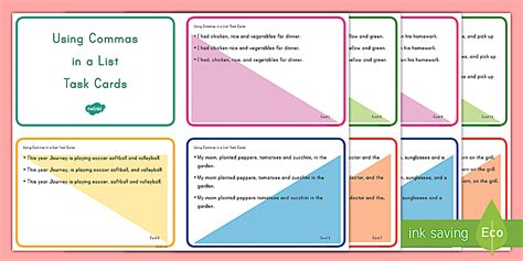 Using Commas in a List Task Cards (teacher made) - Twinkl
