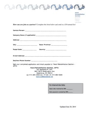 Fillable Online Partners Program - Hand Rehabilitation Section of the ...