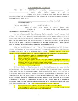 TX Earnest Money Contract - Fill Out, Sign & Share Online | pdfFiller