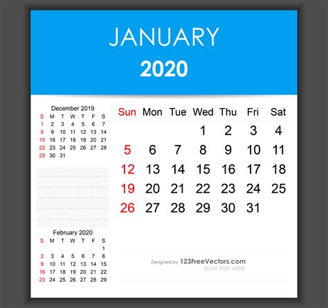 Free Editable January 2020 Calendar Template